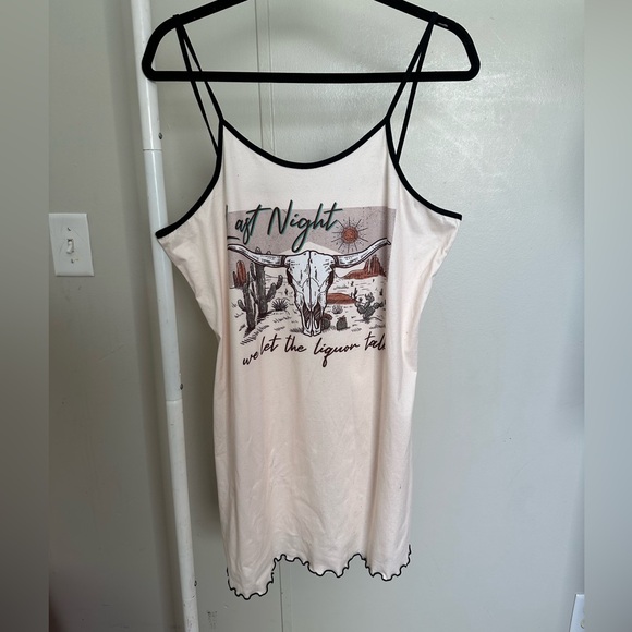 Source Unknown Dresses & Skirts - Women’s Cream and Black Last Night We Let The Liquor Talk Mini Slip Dress